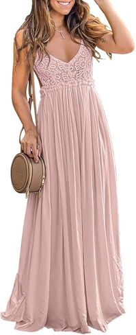 Ladmous Women's V Neck Floral Lace Wedding Dress Sleeveless Bridesmaid Evening Party Maxi Dress in Saudi Arabia