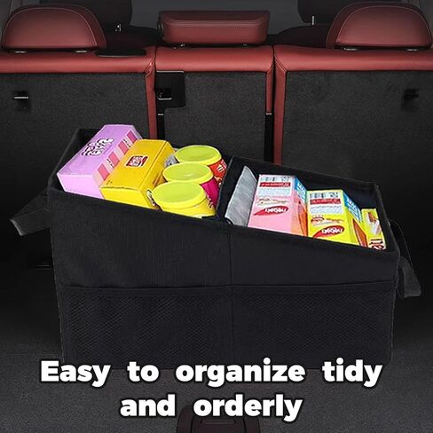 منظم صندوق السيارة - منظم مقعد السيارة الأمامي أو الخلفي للسفر، منظم سيارة قابل للطي مقاوم للماء سعة 16 لتر لسيارات الدفع الرباعي والسيدان، بوليستر أكسفورد 1680D (أسود) in Kuwait