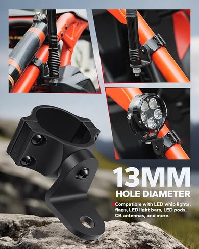 Amazicha Stainless Steel X3 Whip Light Mount, 360° Adjustable UTV Light Bar Mount Bracket Fits 1.75-2inch Roll Bar, UTV Flag Mount Fit for CAN AM X3 (Stainless Steel / Matte Black / 2PCS) in Saudi Arabia