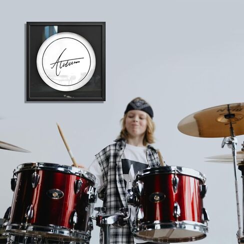 علبة عرض رأس الطبل مقاس 14 بوصة، إطار صندوق الظل المثبت على الحائط لرؤوس الطبل مقاس 14 بوصة، مجموعة تذكارات موقعة، خزانة خشبية صلبة بواجهة أكريليك، 18.5 × 18.5 بوصة، هدية موسيقي in Kuwait