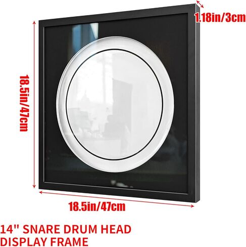 علبة عرض رأس الطبل مقاس 14 بوصة، إطار صندوق الظل المثبت على الحائط لرؤوس الطبل مقاس 14 بوصة، مجموعة تذكارات موقعة، خزانة خشبية صلبة بواجهة أكريليك، 18.5 × 18.5 بوصة، هدية موسيقي in Kuwait