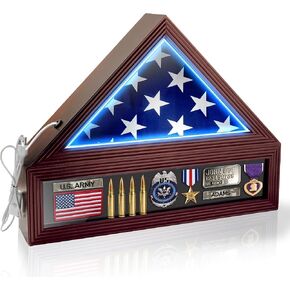 حالة عرض العلم لعلم الدفن 3x5 قدم مع أضواء LED، حالة عرض العلم العسكري، صندوق ظلال الميدالية العسكرية المخضرم للآباء الأجداد الرفيق في الأسلحة هدية in Kuwait