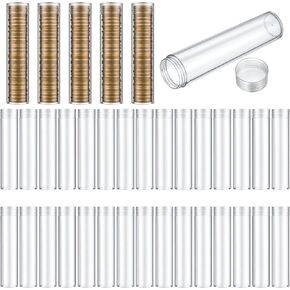 40 Pcs Coin Storage Tube, Plastic Round Clear Penny Coin Tube with Screw Lid, Penny Coins Holder Container Organizer for Coins Collection Supplies Bank Rolls in Kuwait