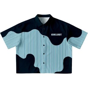 Men's Cropped Shirts Gingham Plaid Button Up Oversized Colorblock Short Sleeve Crop Tees Streetwear in Saudi Arabia