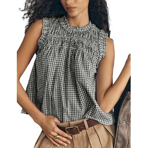 OPCAKM Womens Plaid Cute Tops Sleeveless Babydoll Blouse Casual Flowy Cotton Checked Blouse Trendy Shirts in Kuwait