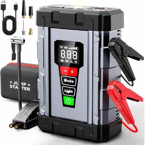 Jump Starter with Air Compressor, 3000A Car Battery Jumper Starter Portable (8L Gas/6L Diesel),12V Jump Box Car Battery Jump Starter with Tire Inflator, Jumper Cables, LED Light, 10-Safety Protection in Saudi Arabia