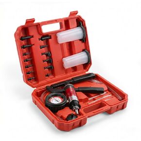 Handheld Vacuum Pump Brake Bleeder Kit, Multi-Functional Vacuum & Pressure Tester Set with Gauge, Hoses, Adapters and Fluid Reservoirs, for Automotive Brake, Clutch and Fluid Extraction ((23PC-Red)) in Kuwait