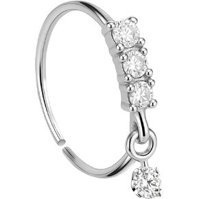 925 S Silver Dangle Nose Ring – 22G 8mm Hoop with CZ Drop Charm, Gold Hypoallergenic Continuous Seamless Hoop for Nostril Piercing, Minimalist Sparkly Nose Jewelry for Women in Saudi Arabia