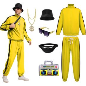 ملابس الثمانينيات للرجال بدلة رياضية من التسعينيات مع مجموعة إكسسوارات أزياء الهيب هوب لحفلة الهالوين in Kuwait