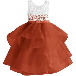 Lace Applique Flower Girl Dress Wedding Sleeveless Long Princess Pageant Dress Birthday Layers Tulle Gown in Kuwait