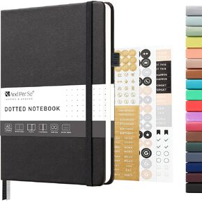 &And Per Se Dotted Journal Notebook - غلاف فني مقاس A5، ورق 160 صفحة بوزن 100 جرام في المتر المربع، دفتر ملاحظات شبكي منقطة للتخطيط والمذكرات الإبداعية، تتضمن 3 أوراق ملصقات (أخضر داكن) in Kuwait