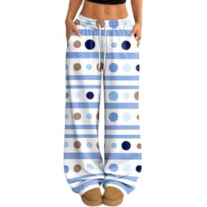 Women's High Waisted Fashion Pattern Wide Leg Sweatpants Drawstring Baggy Lounge Workout Joggers with Pockets in Kuwait