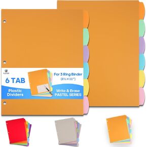 مجموعتان من 6 فواصل لعلامات التبويب مع علامات تبويب - فواصل بلاستيكية لـ 3 حلقات - كتابة ومسح علامة تبويب كبيرة، وفواصل موضوعية لأجهزة الكمبيوتر المحمولة والمجلدات والمنظمات، ملونة in Kuwait