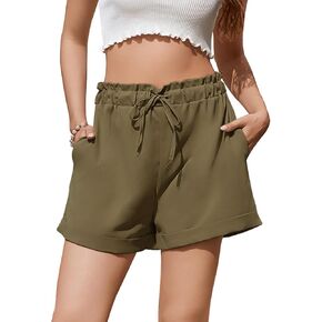 شورت نسائي عالي الخصر برباط، شورت صيفي فضفاض ومريح مع جيوب in Kuwait