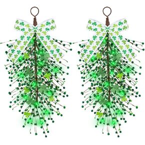 24 بوصة مضاءة عيد القديس باتريك شامروك غنيمة لعلامة الباب الأمامي نبات النفل الاصطناعي الخضرة البرسيم غنيمة دمعة مع أضواء سلسلة خضراء باب جدار رف داخلي ديكور خارجي in Kuwait