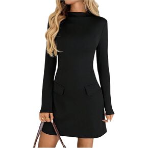 Women's Mock Neck Long Sleeve Dress Elegant A Line Mini Cocktail Party Dresses Business Casual Outfits in Saudi Arabia