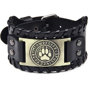 سوار جلد طبيعي نمط مخلب الذئب واسعة معصمه الكفة الإسورة خمر التيتانيوم سوار رجالي in Kuwait