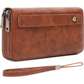 محفظة للنساء محفظة معصم ذات سعة كبيرة للنساء محفظة RFID متعددة القابض باللون البني in Kuwait