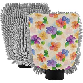 AIXIWAWA ألوان مائية زهور طباعة قفاز غسيل السيارات قفاز غسيل مقاوم للخدش وماص للماء 2 عبوة كبيرة in Kuwait