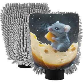 قفاز غسيل السيارات من AIXIWAWA، قفاز غسيل خالٍ من الخدوش، ماص للماء، 2 عبوة متوسطة الحجم مطبوع عليها جبن الفأر in Kuwait