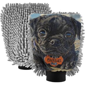 قفاز غسيل السيارات مطبوع عليه كلب الشاطئ من AIXIWAWA، قفاز غسيل مقاوم للخدش وماص للماء، عبوة من قطعتين متوسطة الحجم in Kuwait