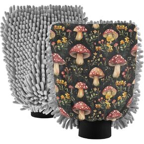 AIXIWAWA ألوان مائية فطر طباعة قفاز غسيل السيارات قفاز غسيل مقاوم للخدش وماص للماء 2 حزمة كبيرة in Kuwait