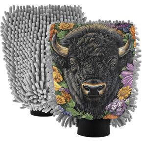 قفاز غسيل السيارات مطبوع عليه زهور البيسون من AIXIWAWA، قفاز غسيل مقاوم للخدش وماص للماء، عبوة كبيرة من قطعتين in Kuwait