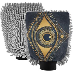 قفاز غسيل السيارات من AIXIWAWA، قفاز غسيل مقاوم للخدش، ماص للماء، 2 عبوة متوسطة أنيقة مطبوعة للعين in Kuwait