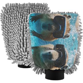 قفاز غسيل السيارات من AIXIWAWA، قفاز غسيل خالٍ من الخدوش، ماص للماء، 2 عبوة كبيرة مطبوع عليها كابيبارا للغوص in Kuwait