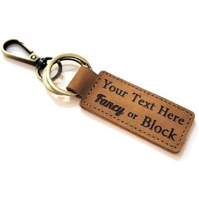 Custom Text Leather Keychain, Bronze Key Ring and Clip, Personalized Leather Key Chain, Brown Option in Kuwait