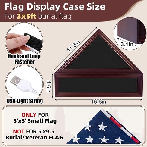حالة عرض العلم لعلم الدفن 3x5 قدم مع أضواء LED، حالة عرض العلم العسكري، صندوق ظلال الميدالية العسكرية المخضرم للآباء الأجداد الرفيق في الأسلحة هدية in Kuwait