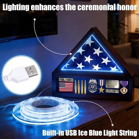 حالة عرض العلم لعلم الدفن 3x5 قدم مع أضواء LED، حالة عرض العلم العسكري، صندوق ظلال الميدالية العسكرية المخضرم للآباء الأجداد الرفيق في الأسلحة هدية in Kuwait