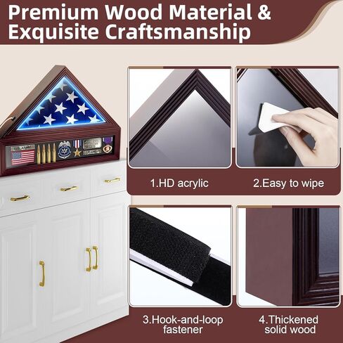 حالة عرض العلم لعلم الدفن 3x5 قدم مع أضواء LED، حالة عرض العلم العسكري، صندوق ظلال الميدالية العسكرية المخضرم للآباء الأجداد الرفيق في الأسلحة هدية in Kuwait