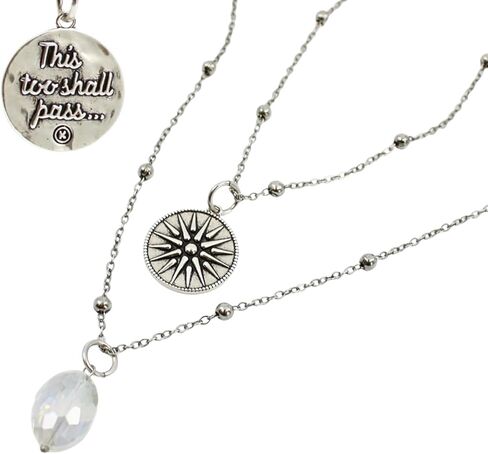 Katia Designs “This Too Shall Pass" Star Necklace – 36" Gold or Silver Plated Brass Satellite Chain with Faceted Clear AB Crystal – Dainty Boho Jewelry for Women, Quick-Connect Clasp, Nickel-Free in Saudi Arabia