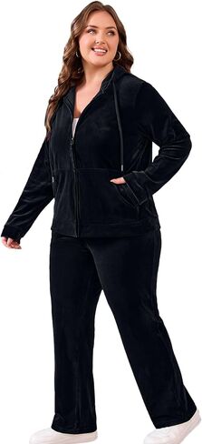 Women Plus Size Velour Tracksuit 2 Piece Set Velvet Sweatsuits Zip Up Hoodie & Straight Leg Pant Set Jogging Suit in Saudi Arabia