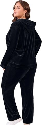 Women Plus Size Velour Tracksuit 2 Piece Set Velvet Sweatsuits Zip Up Hoodie & Straight Leg Pant Set Jogging Suit in Saudi Arabia