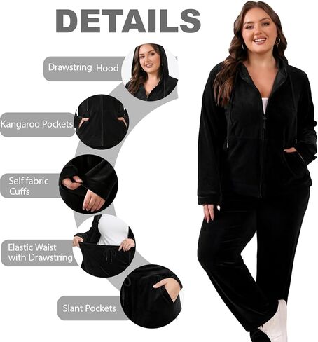 Women Plus Size Velour Tracksuit 2 Piece Set Velvet Sweatsuits Zip Up Hoodie & Straight Leg Pant Set Jogging Suit in Saudi Arabia