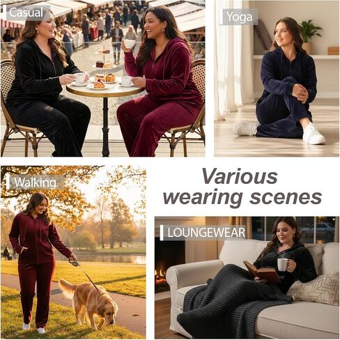 Women Plus Size Velour Tracksuit 2 Piece Set Velvet Sweatsuits Zip Up Hoodie & Straight Leg Pant Set Jogging Suit in Saudi Arabia
