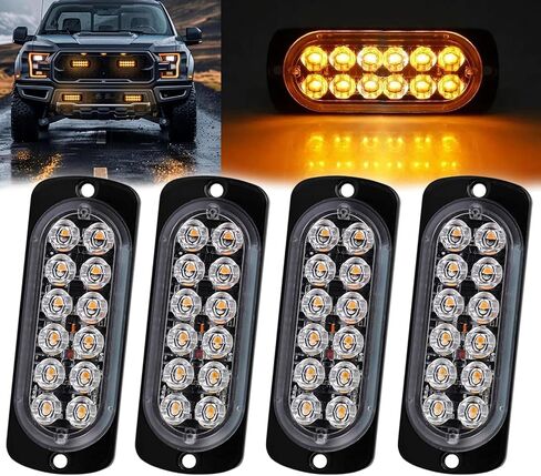 4 قطع طقم إضاءة كهرماني فائق السطوع - 12 مصباح LED، 18 نمطًا، 12 فولت مقاوم للماء على السطح للتحذير من خطر شريط أضواء فلاش القوية للشاحنات وسيارات الدفع الرباعي والمركبات الرباعية ومركبات الطوارئ in Kuwait