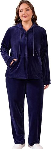 Women Plus Size Velour Tracksuit 2 Piece Set Velvet Sweatsuits Zip Up Hoodie & Straight Leg Pant Set Jogging Suit in Saudi Arabia