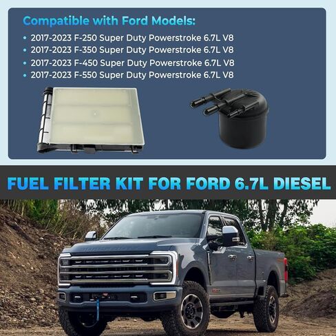 6.7 عنصر فلتر وقود الديزل Powerstroke، فاصل الوقود/الماء متوافق مع 2017-2023 Ford F250 F350 F450 F550 Super Duty 6.7L V8 استبدال FD-4624، FD-4625، HC3Z-9N184-B، HC3Z-9N184-C، DF4624K in Kuwait