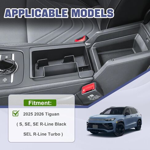 صينية تنظيم وحدة التحكم المركزية من RUNROAD متوافقة مع ملحقات VW Tiguan لعام 2025 2026، صندوق تخزين مسند الذراع لسيارة Volkswagen Tiguan S SE SEL R-Line منظم وحدة التحكم الوسطى ومسند الذراع وحامل العملات المعدنية in Kuwait