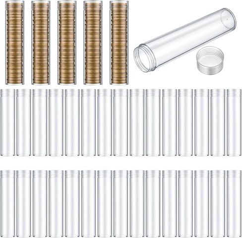 40 Pcs Coin Storage Tube, Plastic Round Clear Penny Coin Tube with Screw Lid, Penny Coins Holder Container Organizer for Coins Collection Supplies Bank Rolls in Kuwait