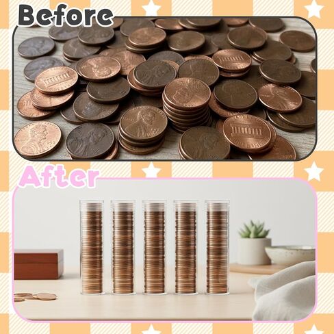 40 Pcs Coin Storage Tube, Plastic Round Clear Penny Coin Tube with Screw Lid, Penny Coins Holder Container Organizer for Coins Collection Supplies Bank Rolls in Kuwait