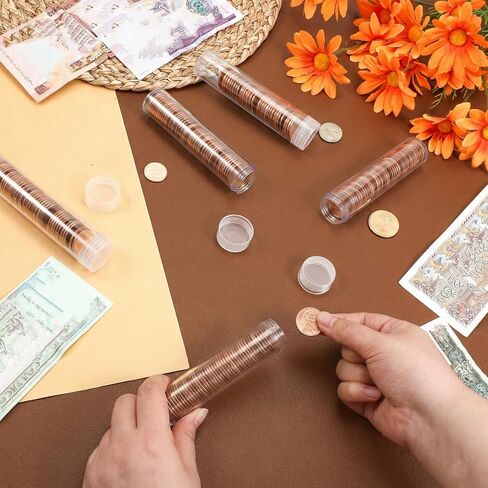 40 Pcs Coin Storage Tube, Plastic Round Clear Penny Coin Tube with Screw Lid, Penny Coins Holder Container Organizer for Coins Collection Supplies Bank Rolls in Kuwait
