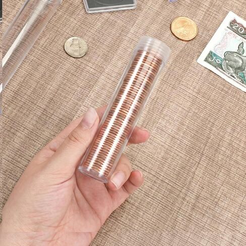 40 Pcs Coin Storage Tube, Plastic Round Clear Penny Coin Tube with Screw Lid, Penny Coins Holder Container Organizer for Coins Collection Supplies Bank Rolls in Kuwait