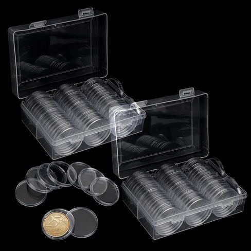 100 Pieces Silver Dollar Coin Capsules, 40.6mm Clear Plastic Eagles Coin Capsules with Storage Organizer Box, Round Coin Collecting Case for Coin Collection in Kuwait