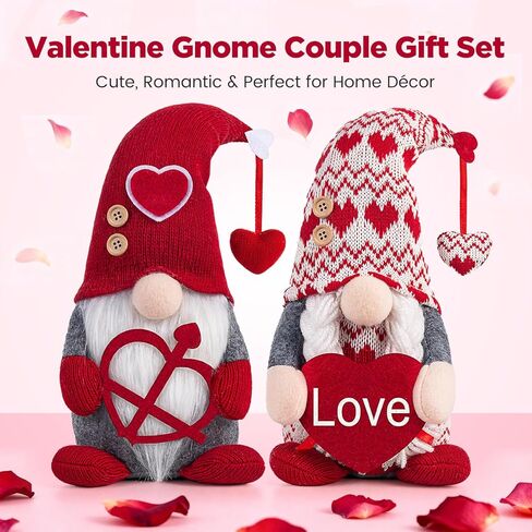 LEKSON Valentines Day Decorations -Valentines Day Gnome Decor Gifts, Handmade Plush Gnome Couple with Heart and “Love" Heart, Romantic Red Valentines Day Gift for Couples, Anniversary Home Decor in Saudi Arabia