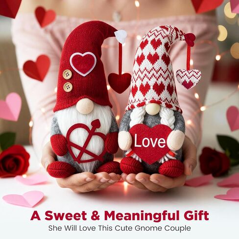LEKSON Valentines Day Decorations -Valentines Day Gnome Decor Gifts, Handmade Plush Gnome Couple with Heart and “Love" Heart, Romantic Red Valentines Day Gift for Couples, Anniversary Home Decor in Saudi Arabia