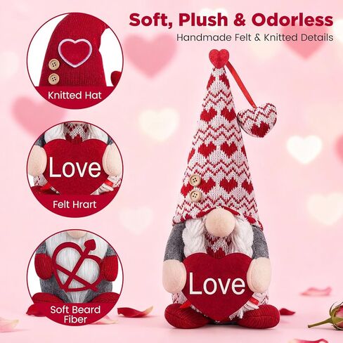 LEKSON Valentines Day Decorations -Valentines Day Gnome Decor Gifts, Handmade Plush Gnome Couple with Heart and “Love" Heart, Romantic Red Valentines Day Gift for Couples, Anniversary Home Decor in Saudi Arabia